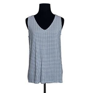 Lemon Tart blue black print v neck sleeveless top size Small